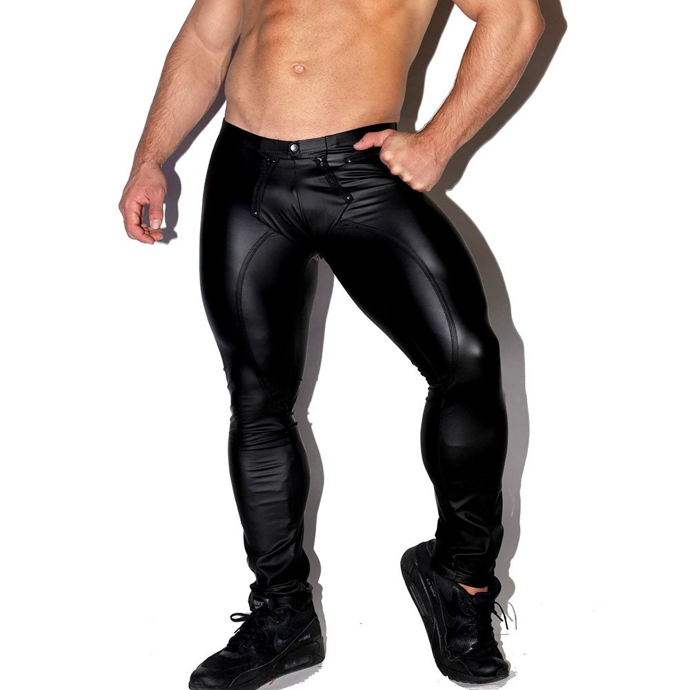 Leather Work Pants - Pantalones ajustados de piel sintética brillantes