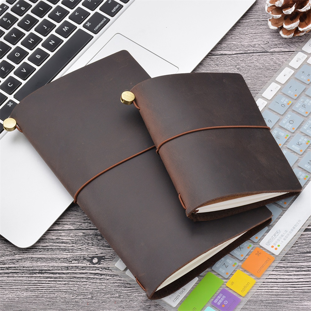 Leatherwork Books - Cuaderno de viajero de cuero genuino,