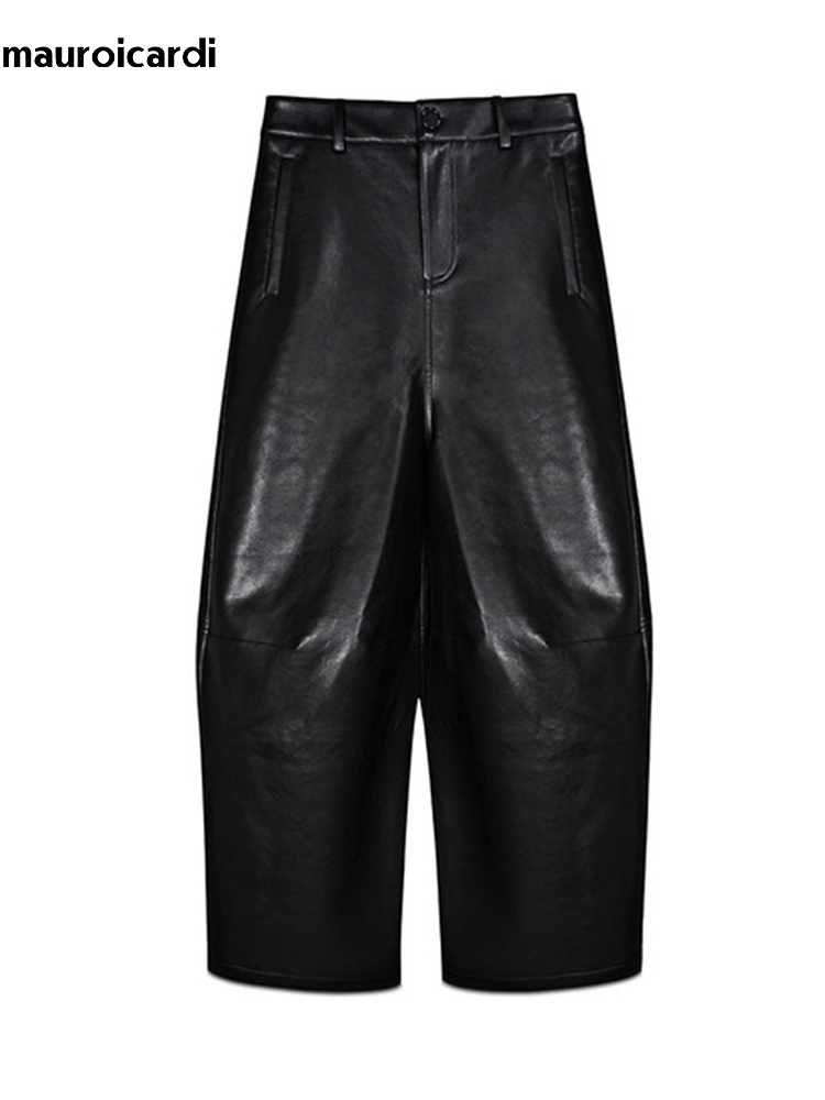 Leather Work Pants - Pantalones Anchos de Cuero Sintético Negro
